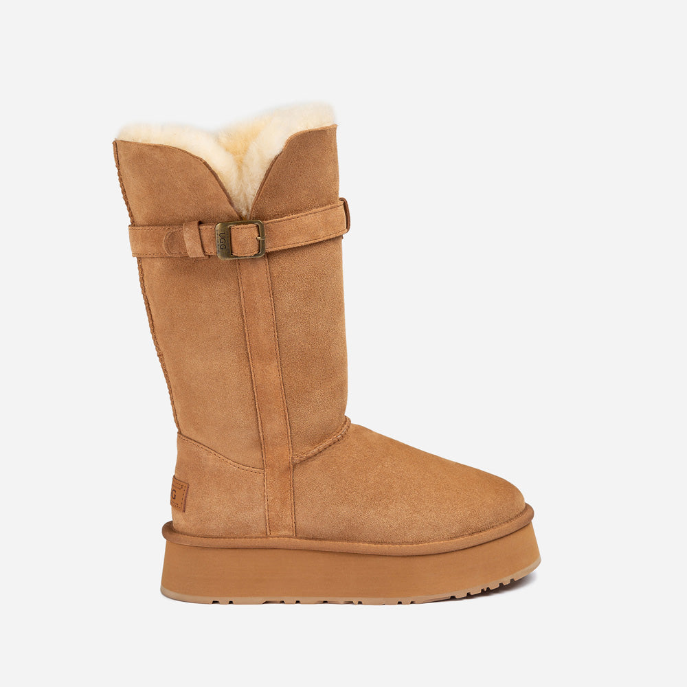 Ugg OZWEAR Classic Platform Buckle Long Boots (4.5cm) (Water Resistant)