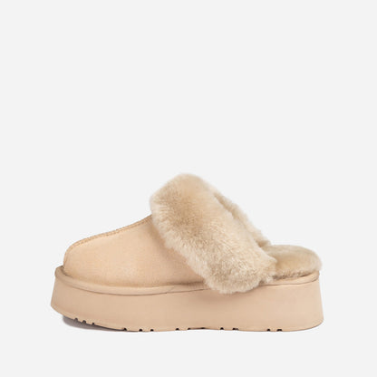 Ugg Platform Slipper (Elastic Logo & Wool Strap) 4.5cm (Detachable Feature)(Water Resistant)